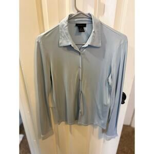 Y2K silk baby blue button up blouse
